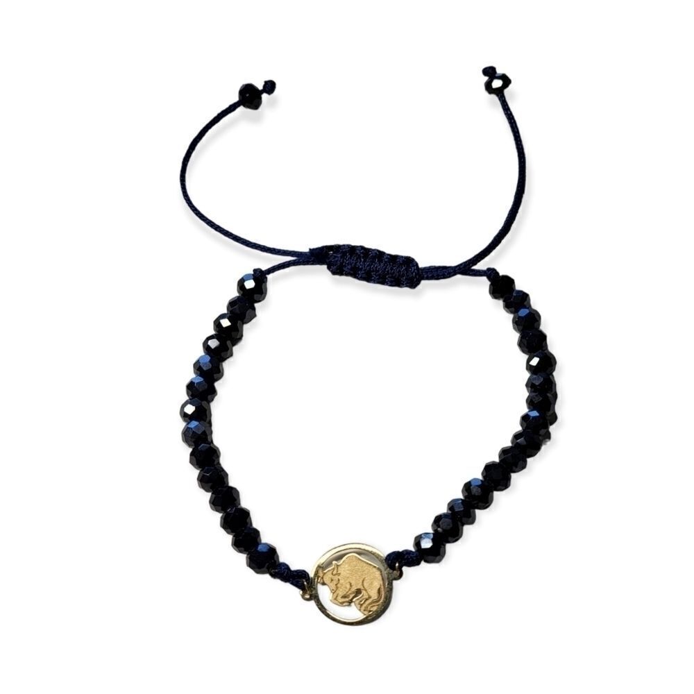18K REAL Gold Taurus Horoscope Sign Adjustable stone Beaded Shiny Braided